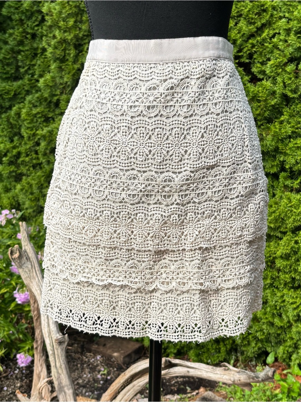 Ivory Lace Mini Skirt | High-Waisted Crochet-Style Floral Skirt